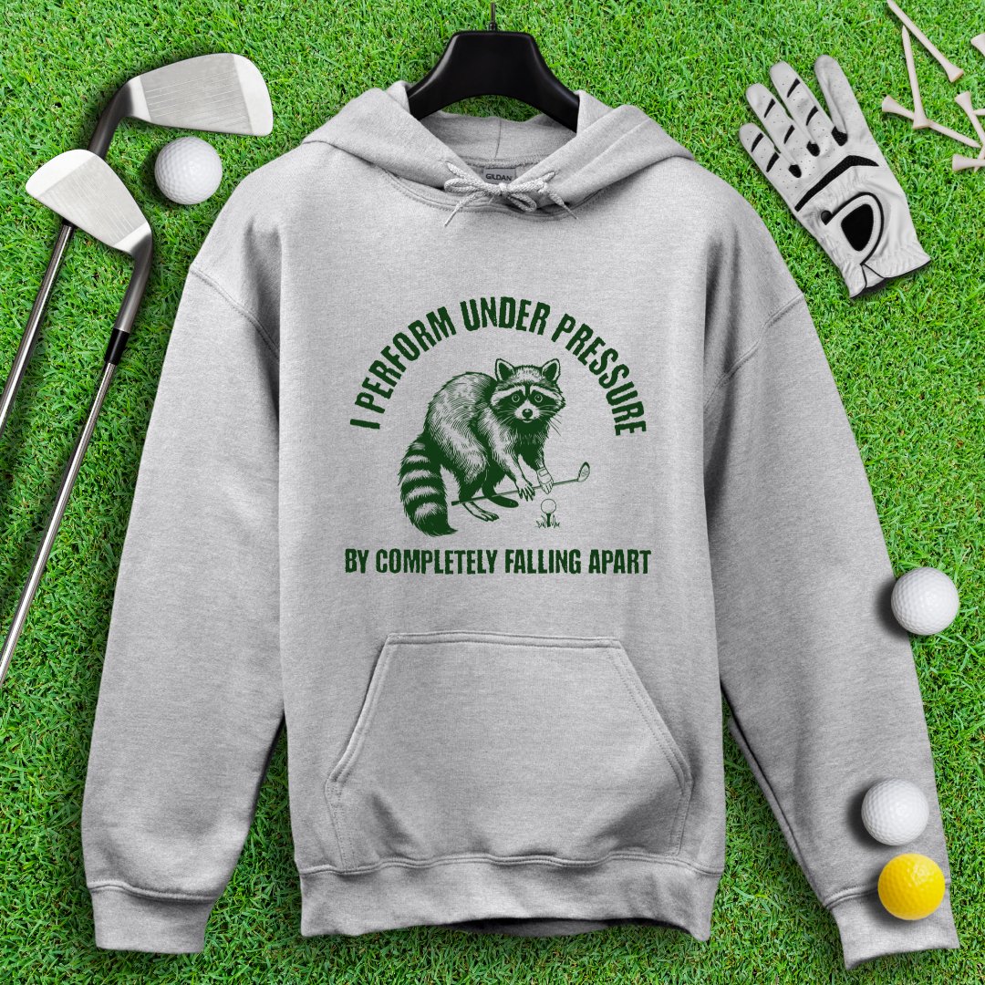 Falling Apart Under Pressure Raccoon Hoodie - TeeHee Golf Gear