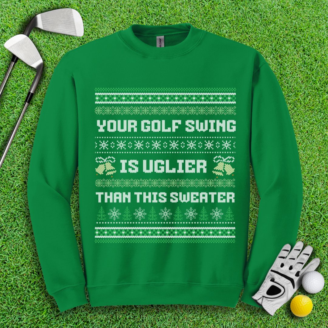 Funny Golf Joke Xmas Ugly Crewneck Sweater - TeeHee Golf Gear