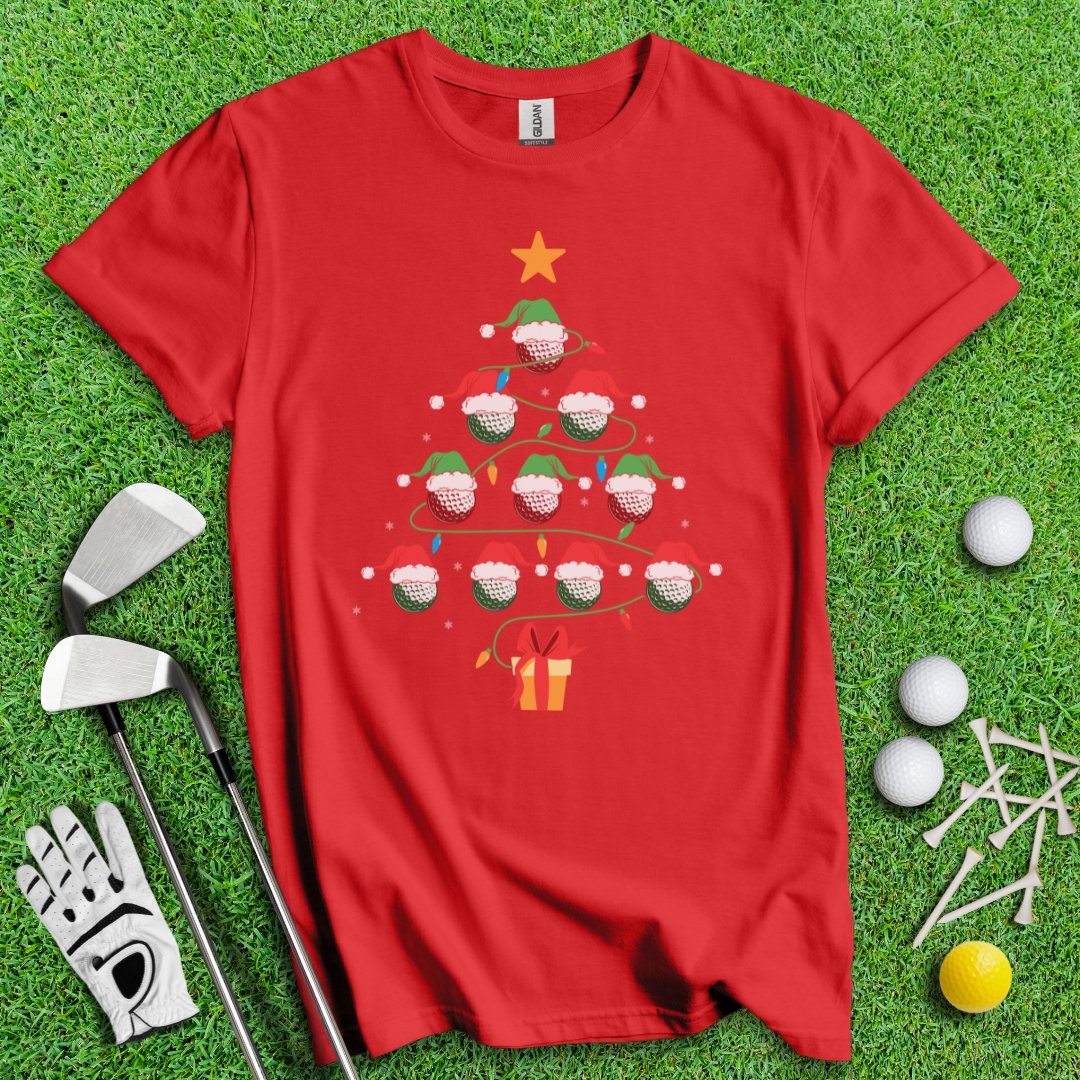 Golf Ball Chritmas Tree T-Shirt - TeeHee Golf Gear