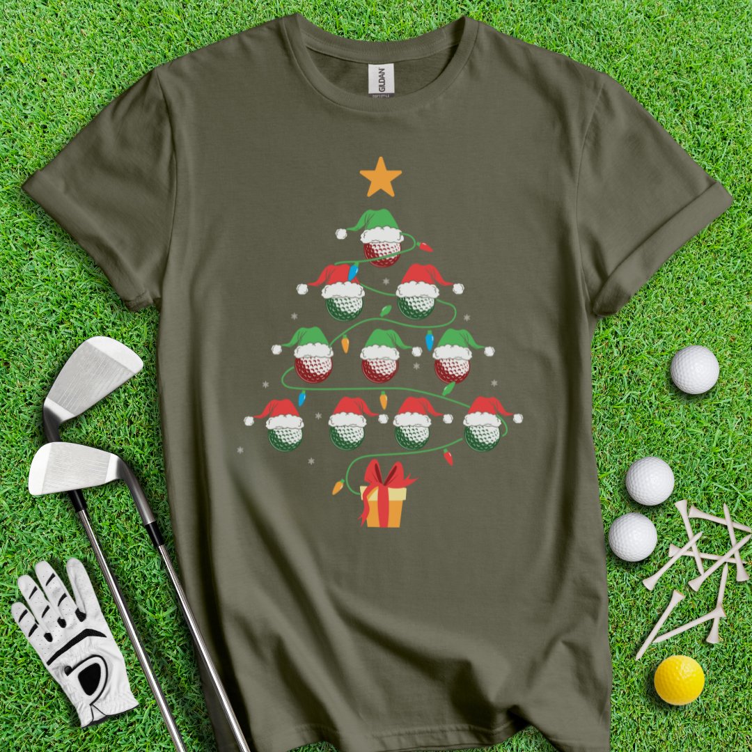 Golf Ball Chritmas Tree T-Shirt - TeeHee Golf Gear