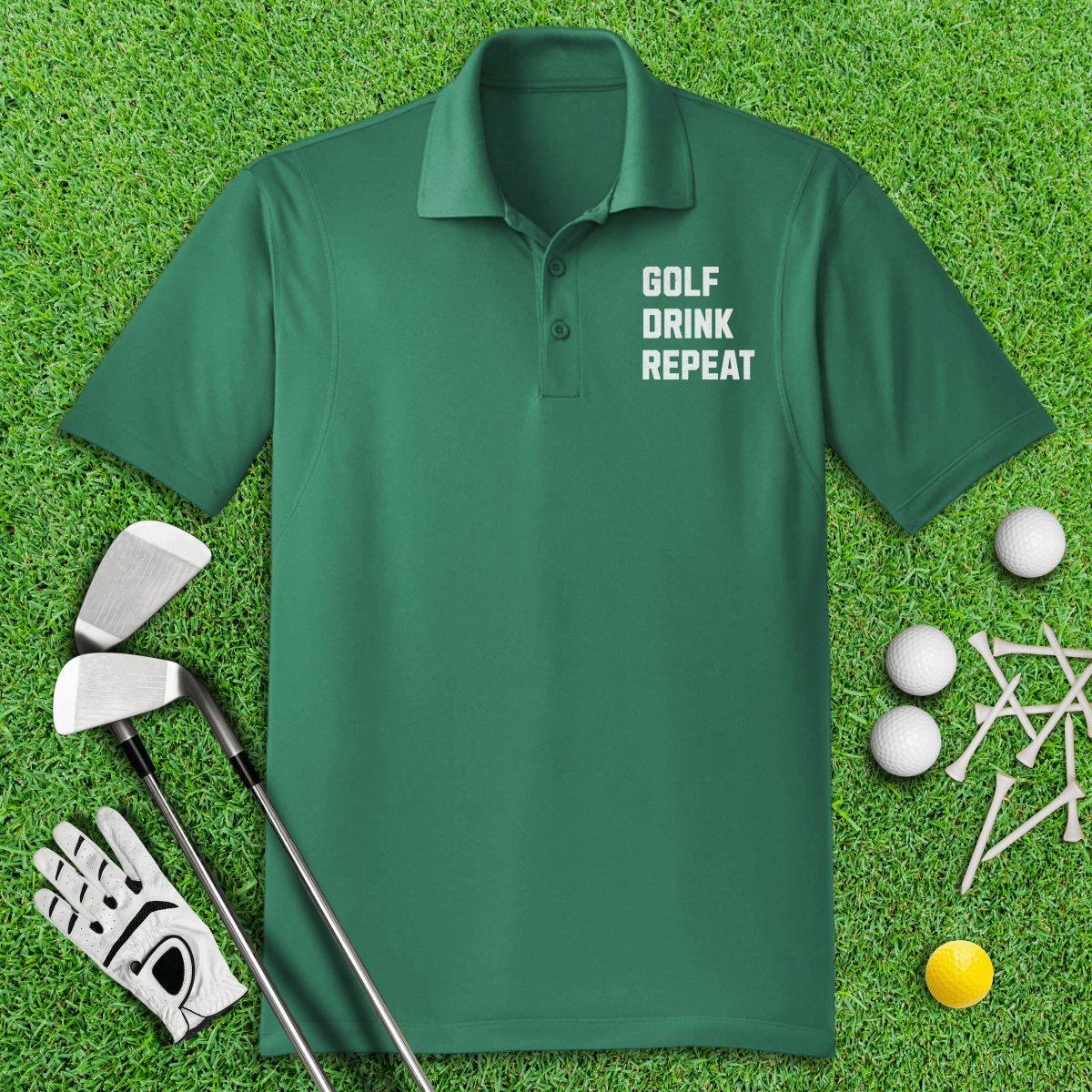 Golf Drink Repeat Funny Golf Polo Shirt - TeeHee Golf Gear