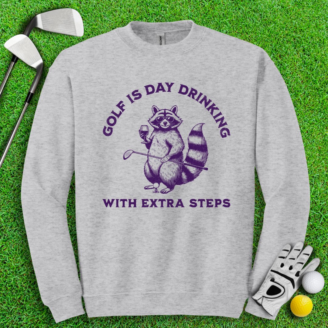 Golf Is Day Drinking Raccoon Crewneck - TeeHee Golf Gear