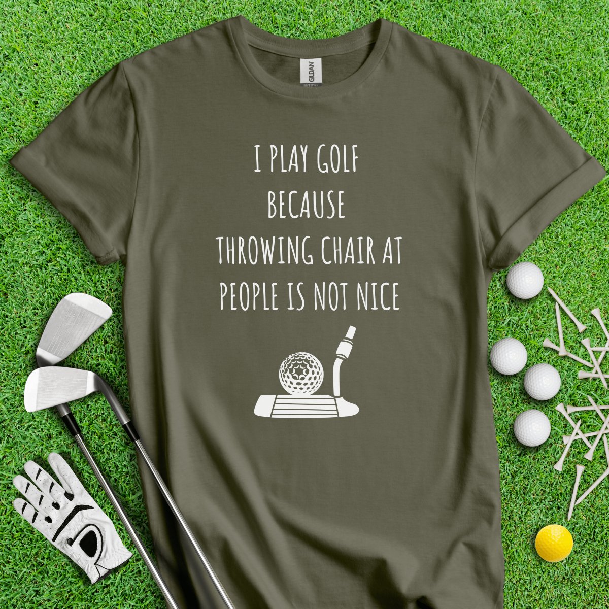 Golf Over Throwing Chair At People T - Shirt - TeeHee Golf Gear