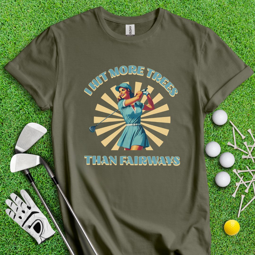 I Hit More Trees Than Fairways Retro T-Shirt - TeeHee Golf Gear