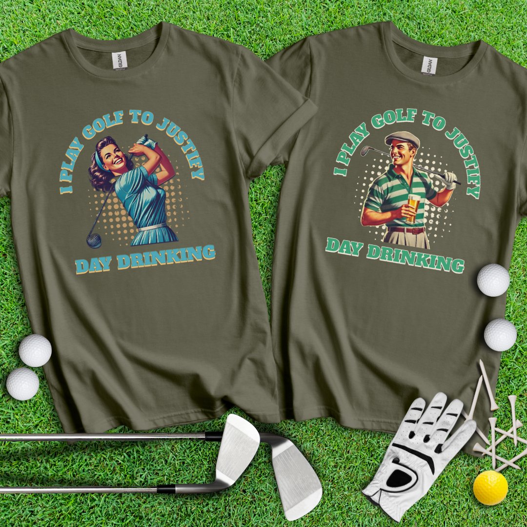 I Play Golf To Justify Day Drinking Retro Couple Shirt - TeeHee Golf Gear
