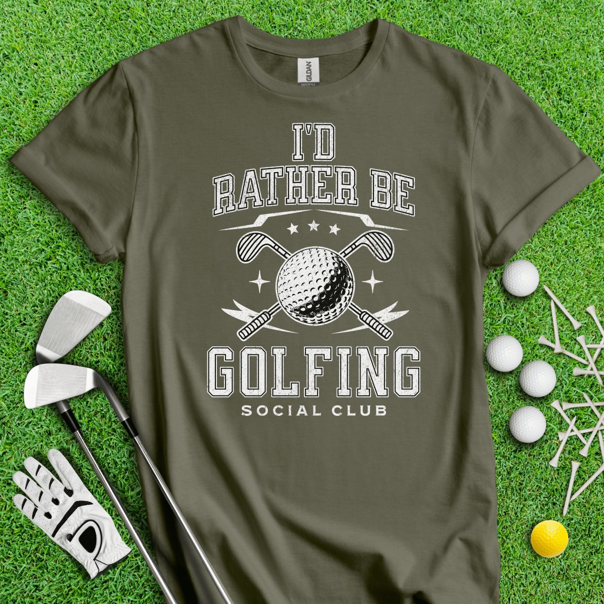 I'd Rather Be Golfing Social Club Funny Golf T - Shirt - TeeHee Golf Gear