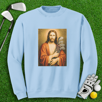 Jesus Hold Golf Clubs Crewneck - TeeHee Golf Gear