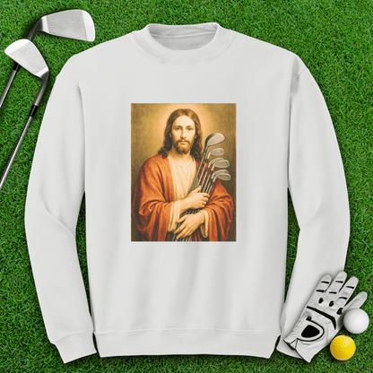 Jesus Hold Golf Clubs Crewneck - TeeHee Golf Gear