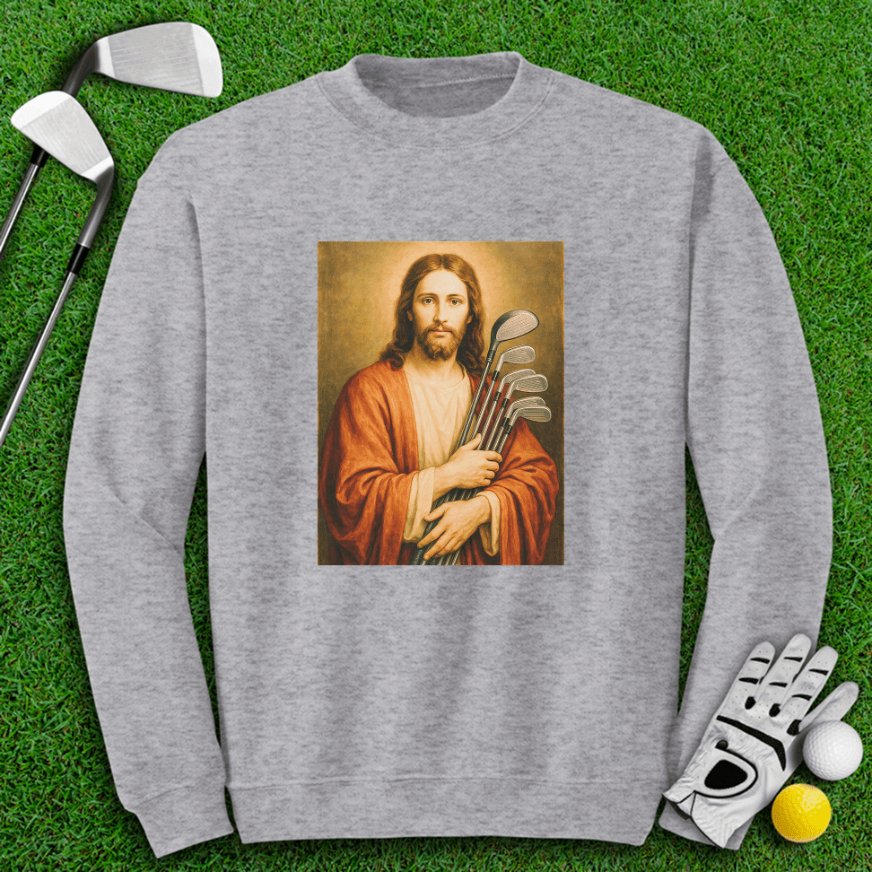 Jesus Hold Golf Clubs Crewneck - TeeHee Golf Gear
