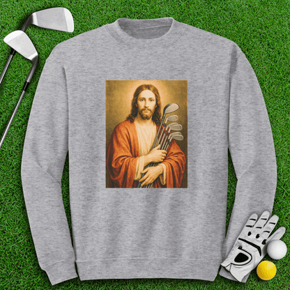 Jesus Hold Golf Clubs Crewneck - TeeHee Golf Gear