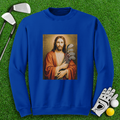 Jesus Hold Golf Clubs Crewneck - TeeHee Golf Gear
