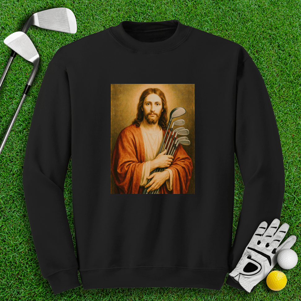 Jesus Hold Golf Clubs Crewneck - TeeHee Golf Gear