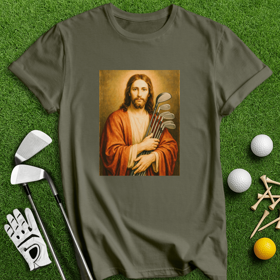 Jesus Hold Golf Clubs T-Shirt - TeeHee Golf Gear