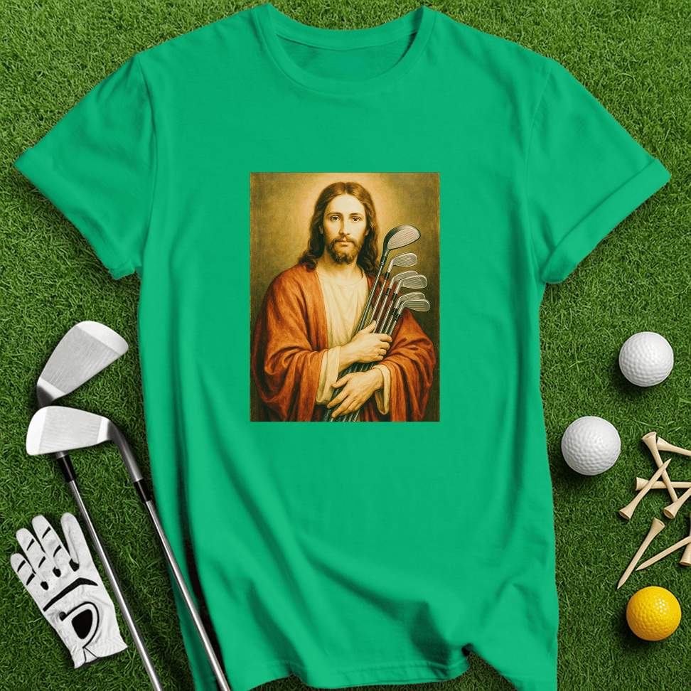 Jesus Hold Golf Clubs T-Shirt - TeeHee Golf Gear