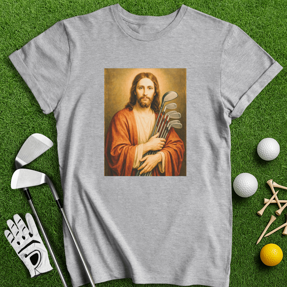 Jesus Hold Golf Clubs T-Shirt - TeeHee Golf Gear