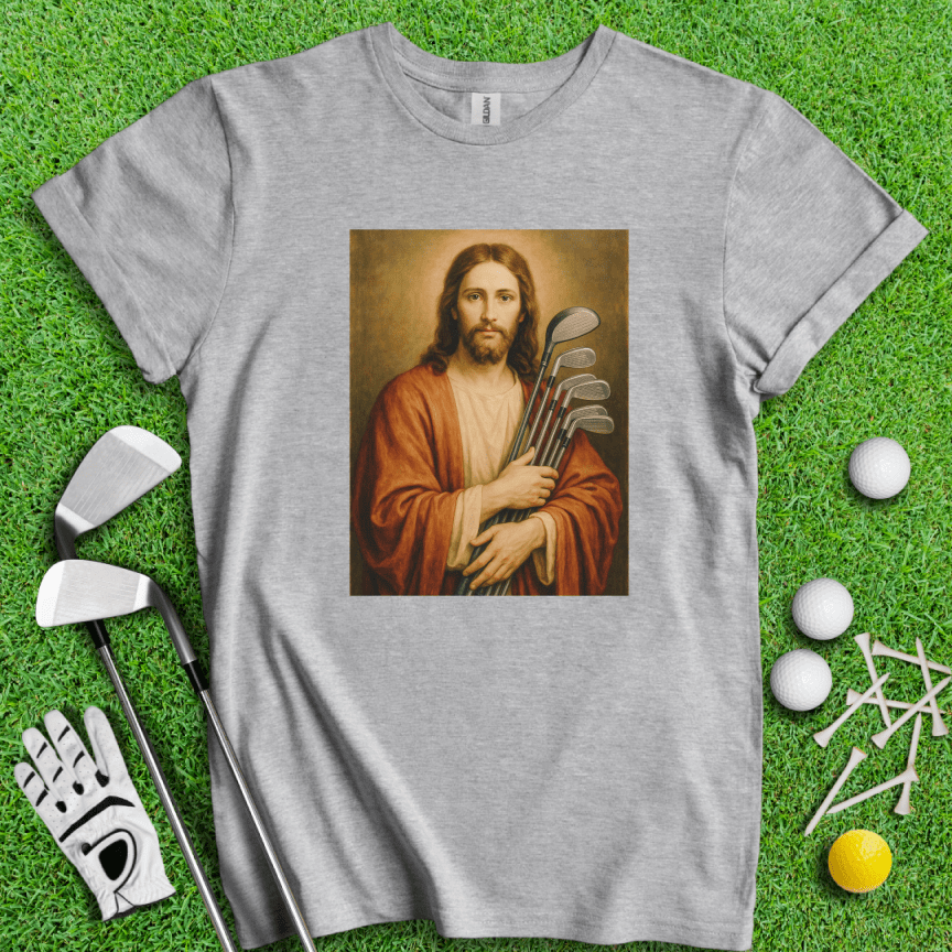 Jesus Hold Golf Clubs T-Shirt - TeeHee Golf Gear