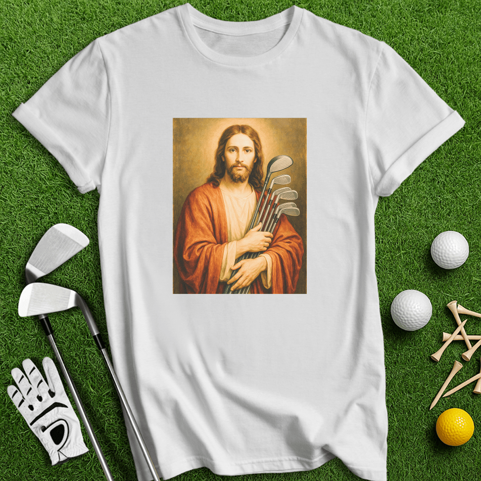 Jesus Hold Golf Clubs T-Shirt - TeeHee Golf Gear