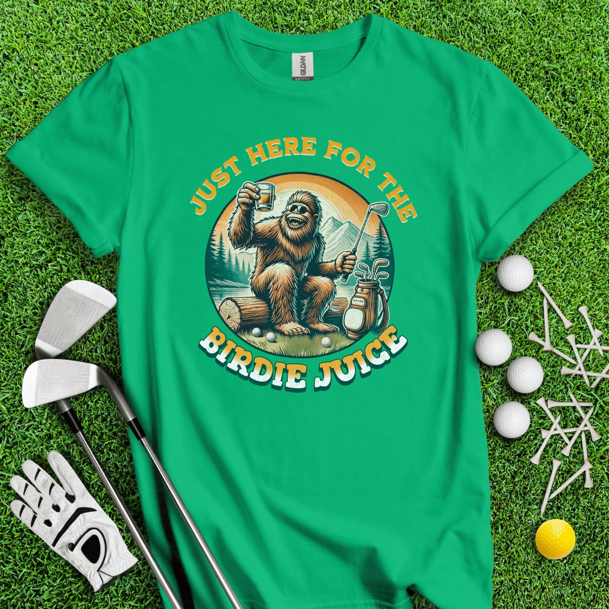 Just Here For The Birdie Juice Bigfoot T - Shirt - TeeHee Golf Gear