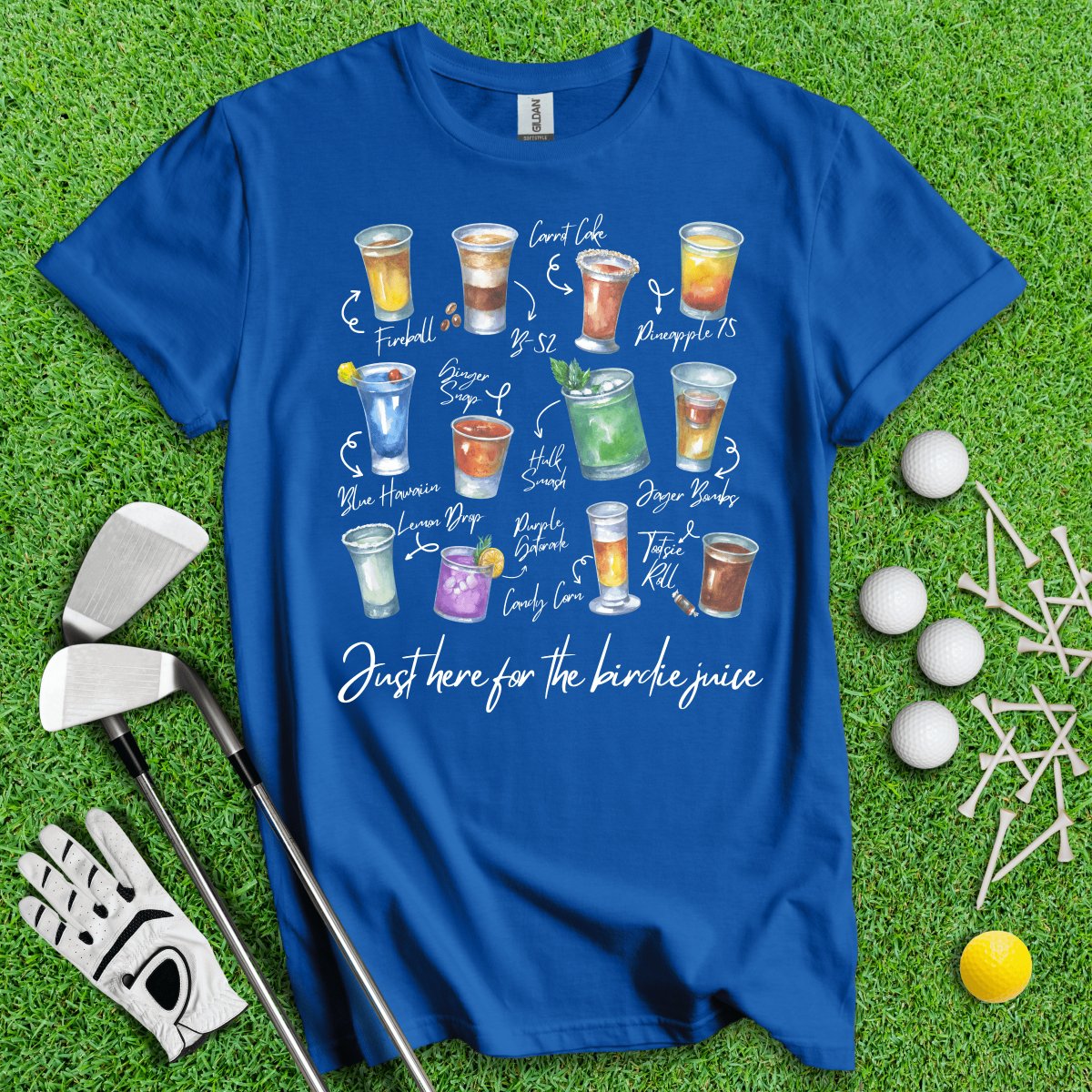 Just Here For The Birdie Juice Party Shots T - Shirt - TeeHee Golf Gear