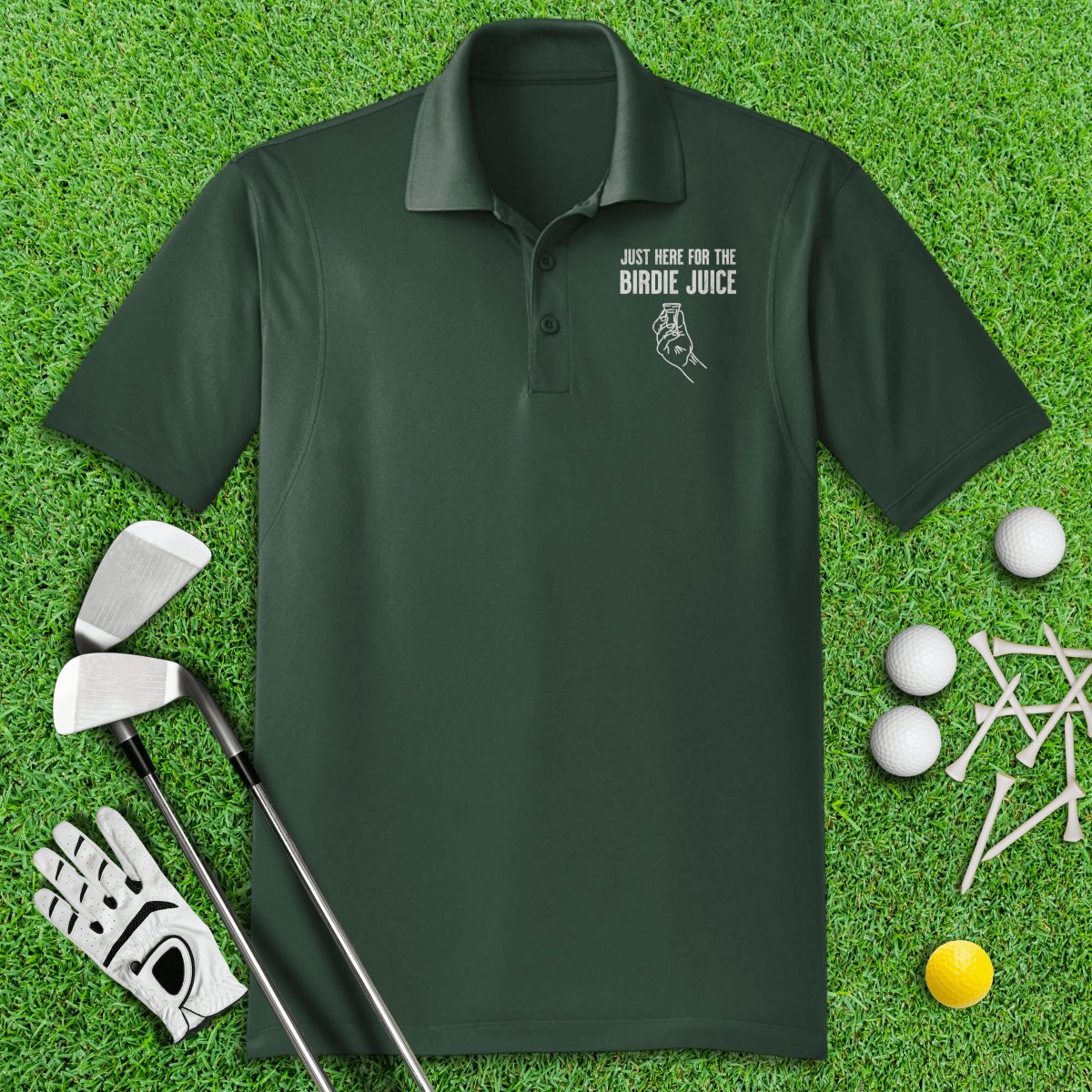 Just Here For The Birdie Juice Polo Shirt - TeeHee Golf Gear