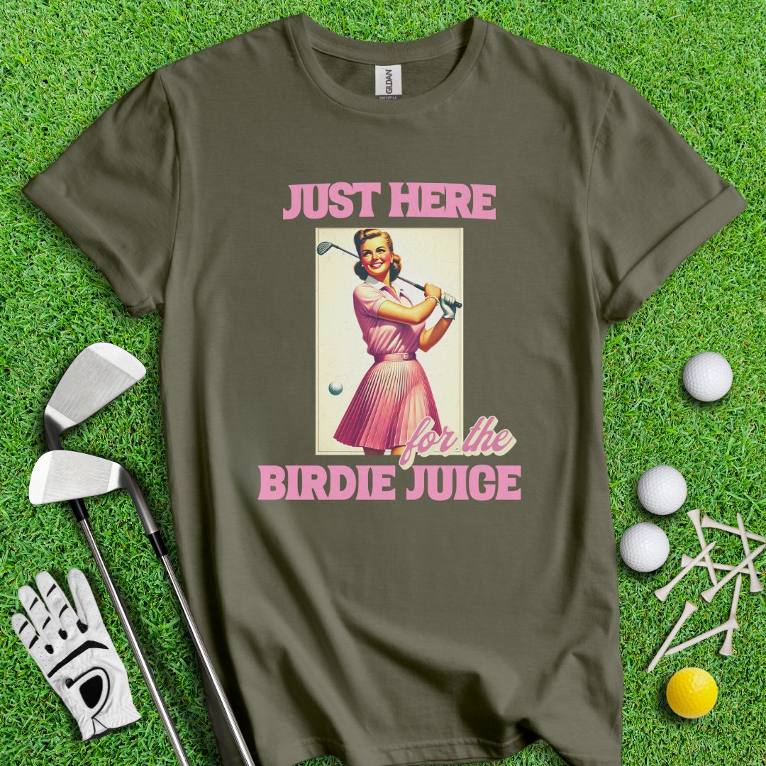 Just Here For The Birdie Juice Retro T-Shirt - TeeHee Golf Gear