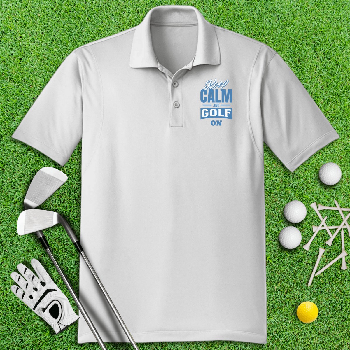 Keep Calm & Golf On Polo Shirt - TeeHee Golf Gear
