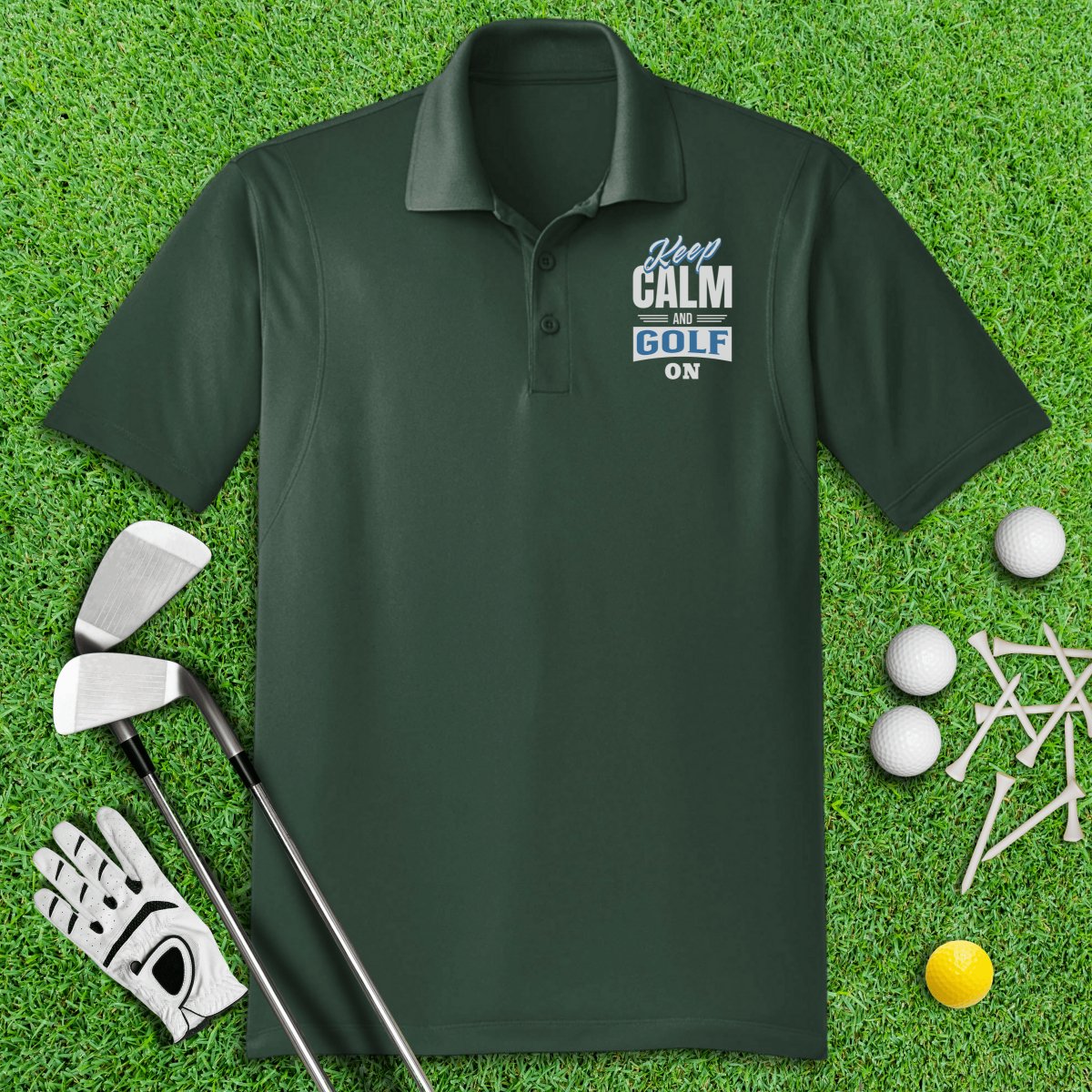 Keep Calm & Golf On Polo Shirt - TeeHee Golf Gear