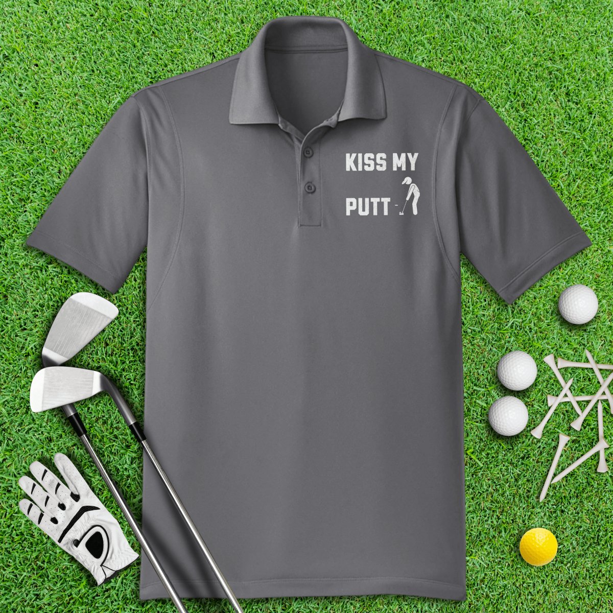 Kiss My Putt Funny Polo Shirt - TeeHee Golf Gear