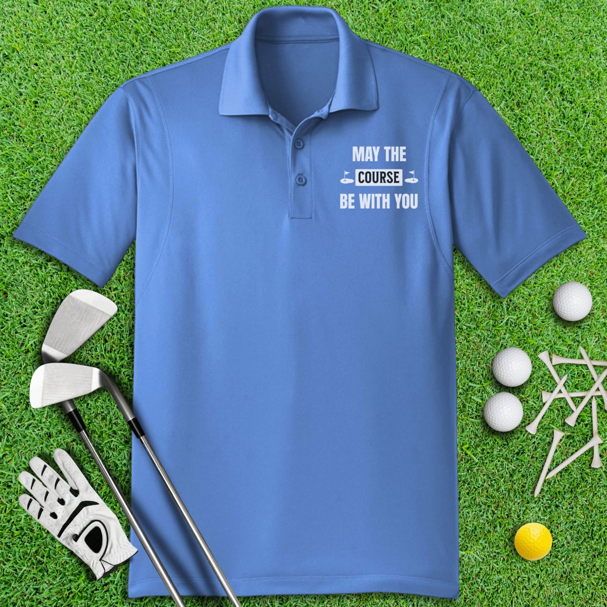 May The Course Be With You Funny Golf Polo Shirt - TeeHee Golf Gear