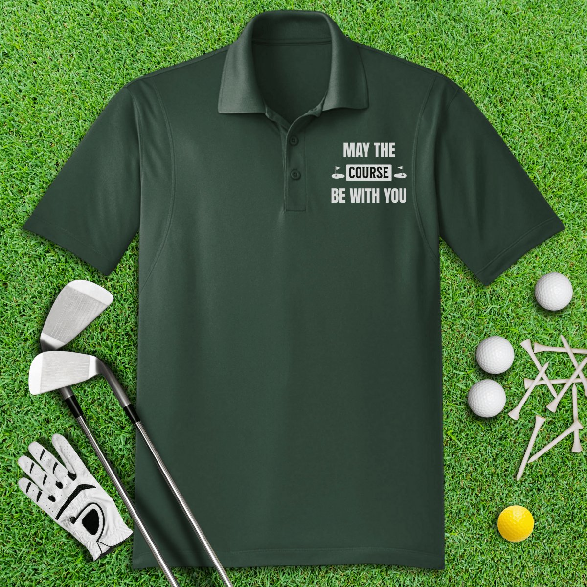 May The Course Be With You Funny Golf Polo Shirt - TeeHee Golf Gear