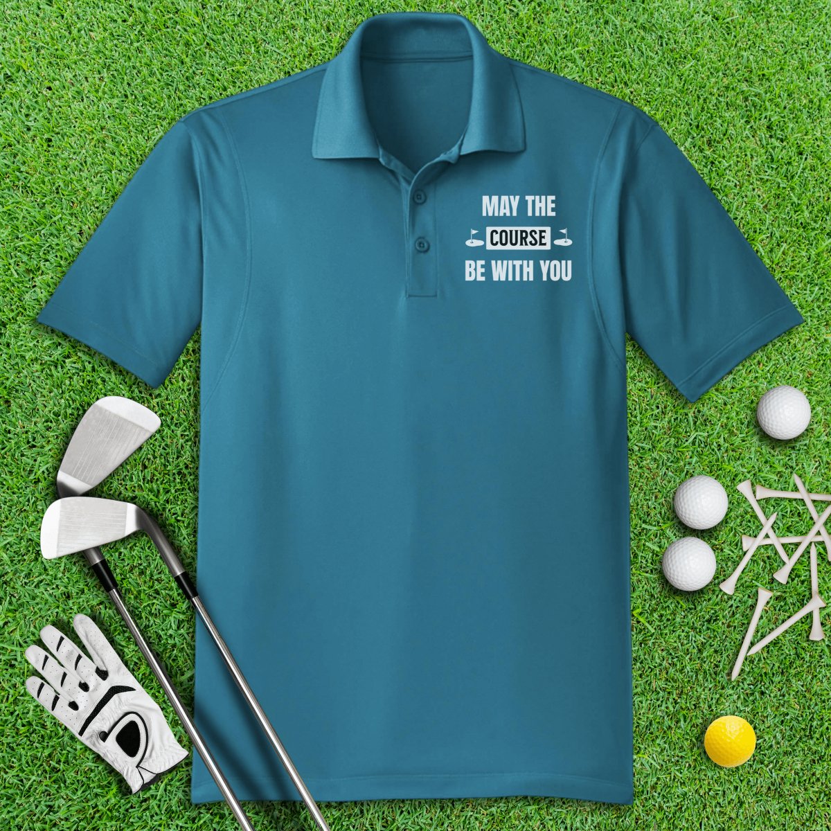 May The Course Be With You Funny Golf Polo Shirt - TeeHee Golf Gear