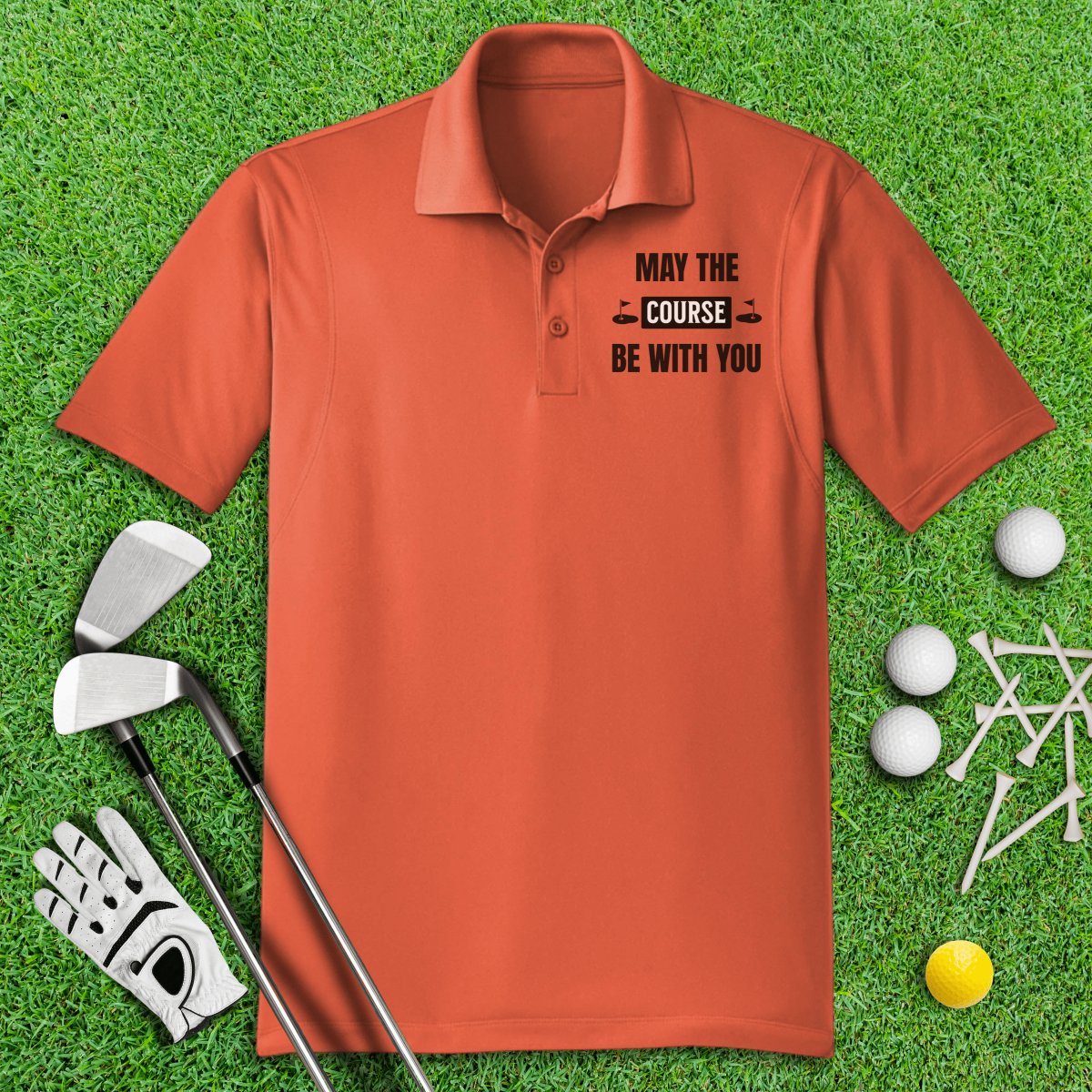 May The Course Be With You Funny Golf Polo Shirt - TeeHee Golf Gear