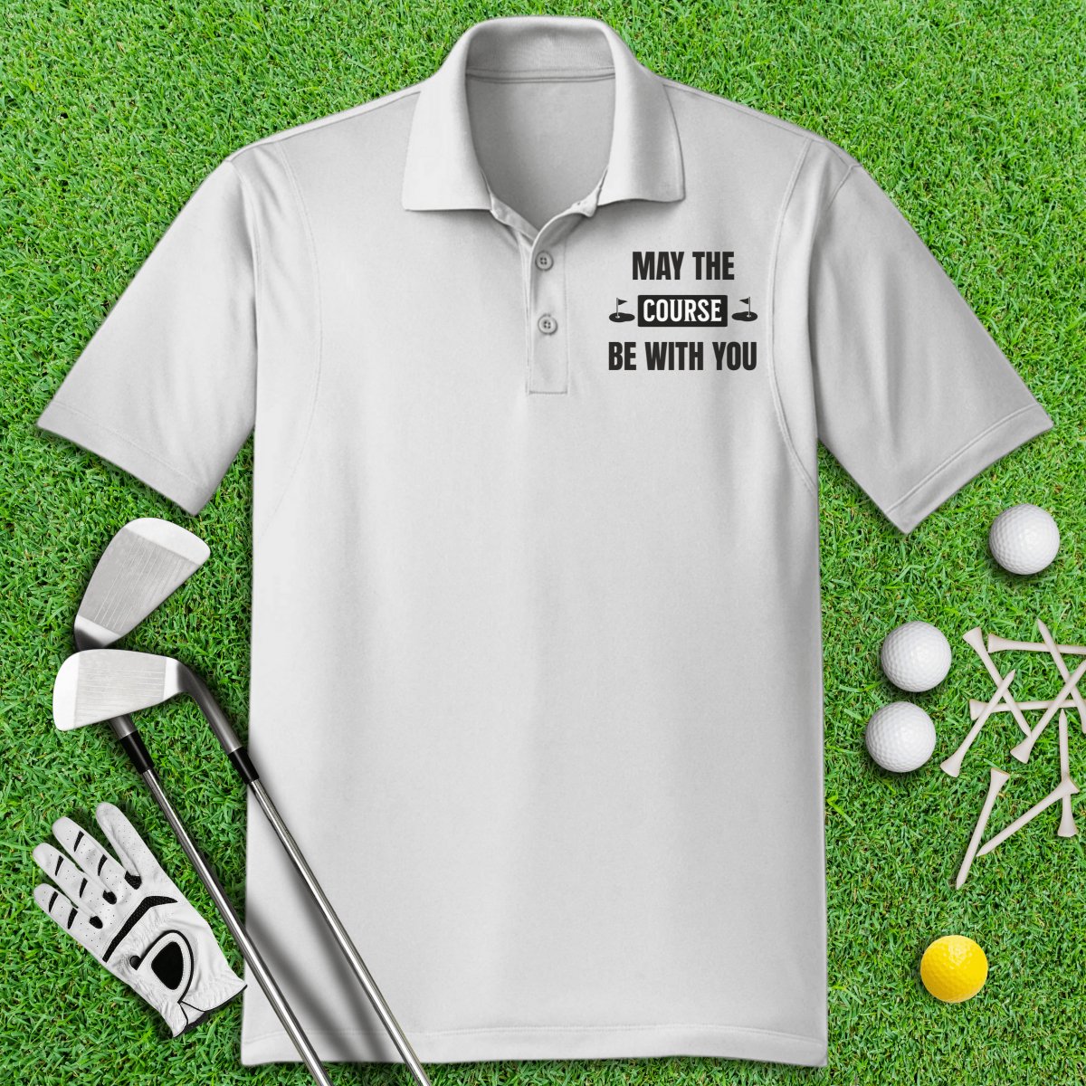 May The Course Be With You Funny Golf Polo Shirt - TeeHee Golf Gear