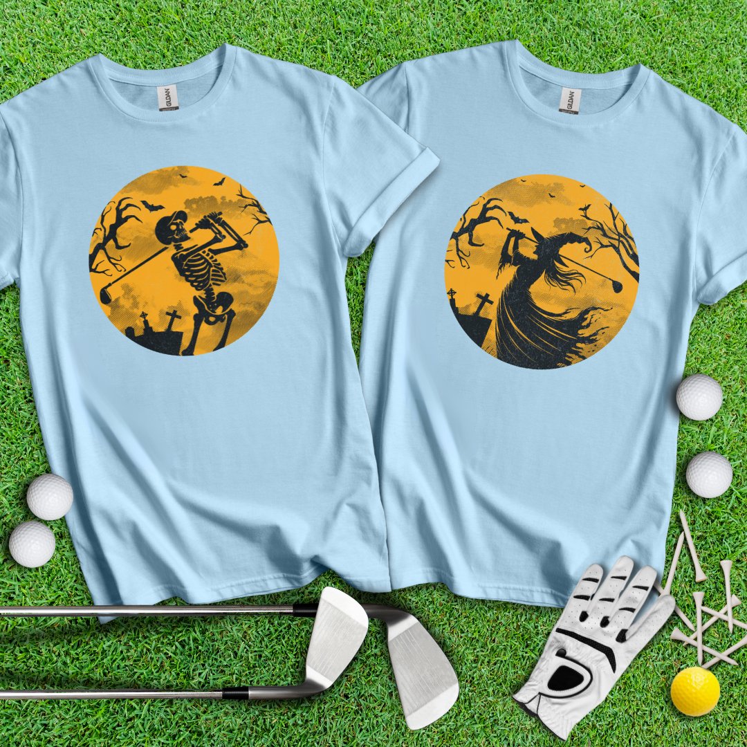 Moonlight Halloween Golfing Couple T-Shirts - TeeHee Golf Gear