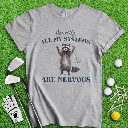 Nervous Raccoon Golf Swing T-shirt - TeeHee Golf Gear