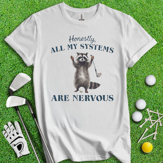 Nervous Raccoon Golf Swing T-shirt - TeeHee Golf Gear