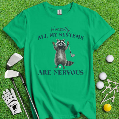 Nervous Raccoon Golf Swing T-shirt - TeeHee Golf Gear