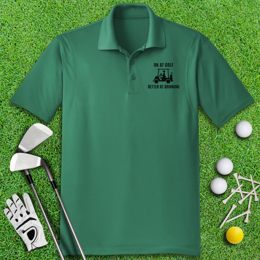 Ok At Golf, Better At Drinking Polo Shirt - TeeHee Golf Gear