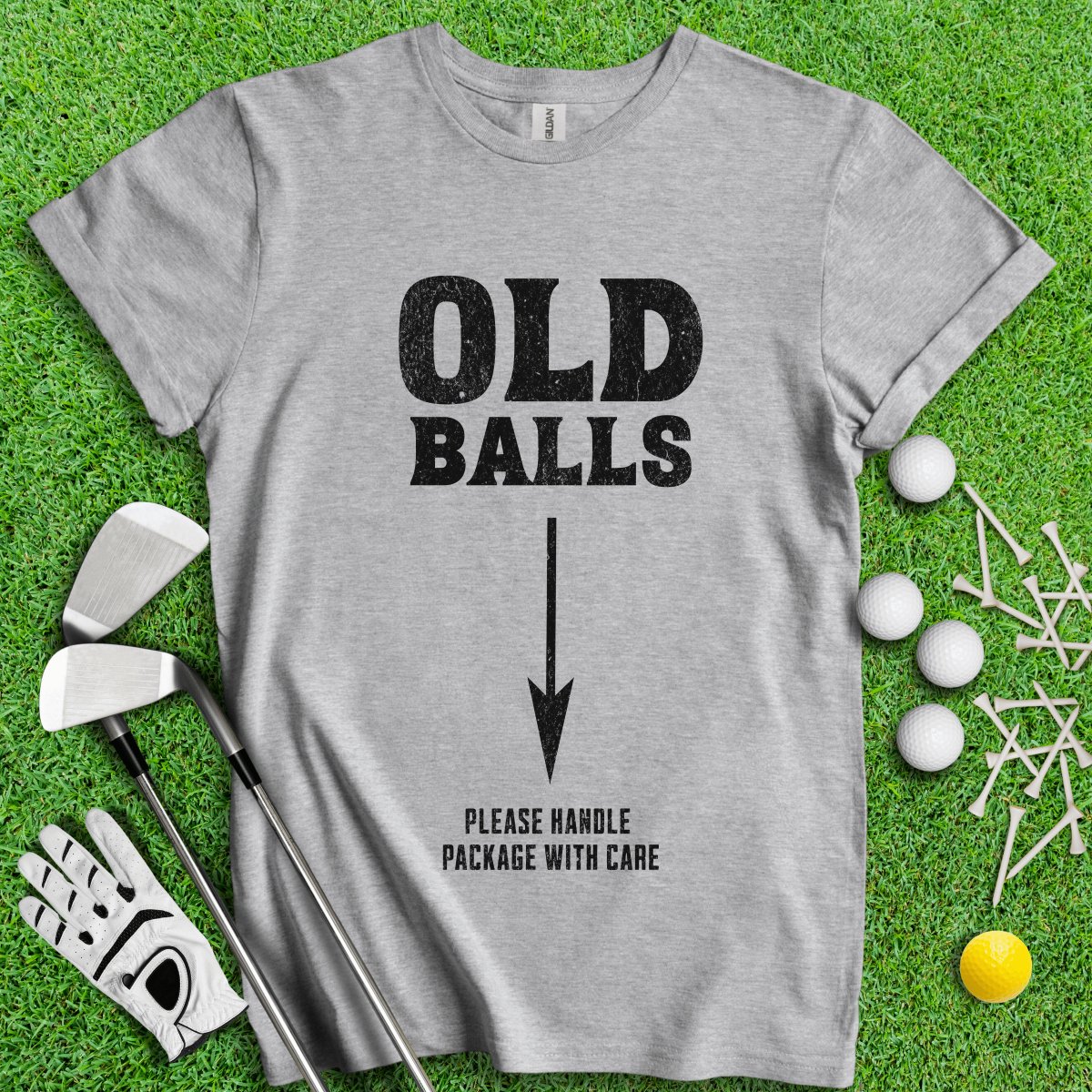 Old Balls, Please Handle Package With Care Funny Golf T - Shirt - TeeHee Golf Gear