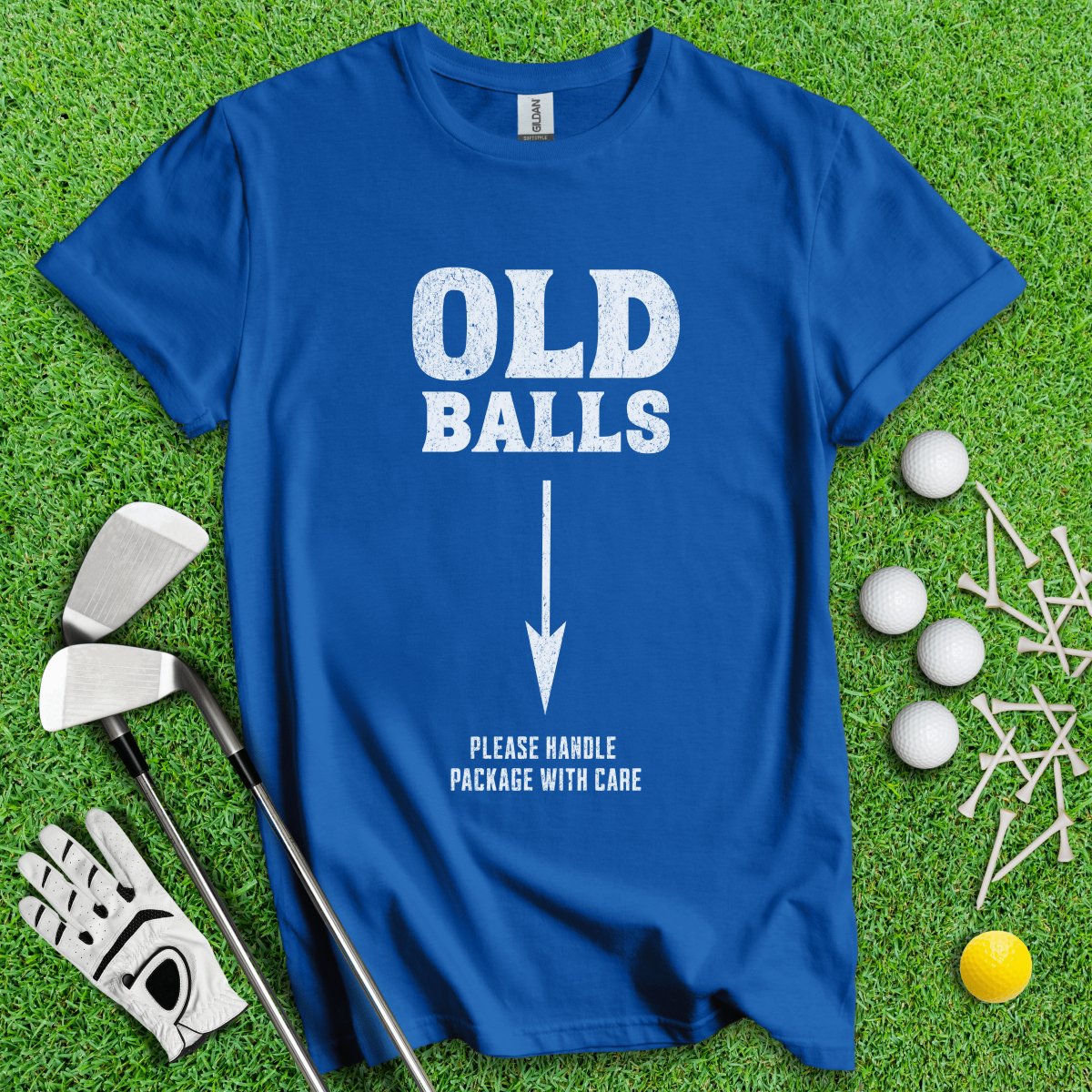 Old Balls, Please Handle Package With Care Funny Golf T - Shirt - TeeHee Golf Gear