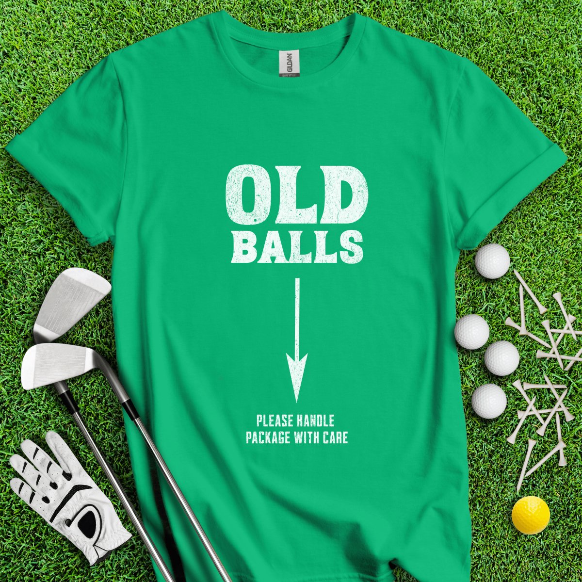 Old Balls, Please Handle Package With Care Funny Golf T - Shirt - TeeHee Golf Gear