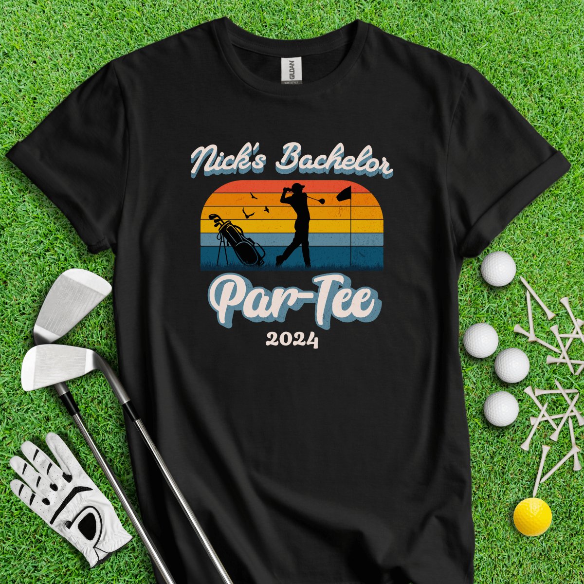 Personalized Bachelor Par - Tee Retro Sunset Golf T - Shirt - TeeHee Golf Gear