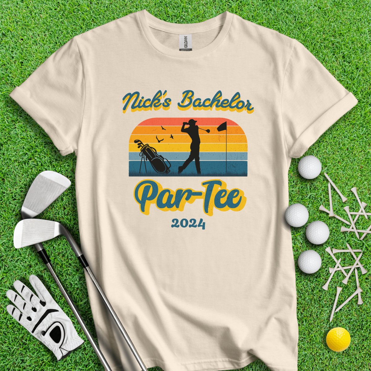 Personalized Bachelor Par - Tee Retro Sunset Golf T - Shirt - TeeHee Golf Gear