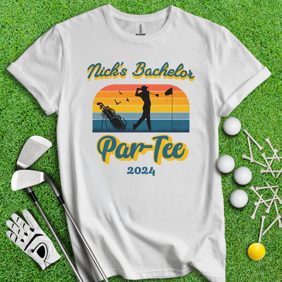 Personalized Bachelor Par - Tee Retro Sunset Golf T - Shirt - TeeHee Golf Gear