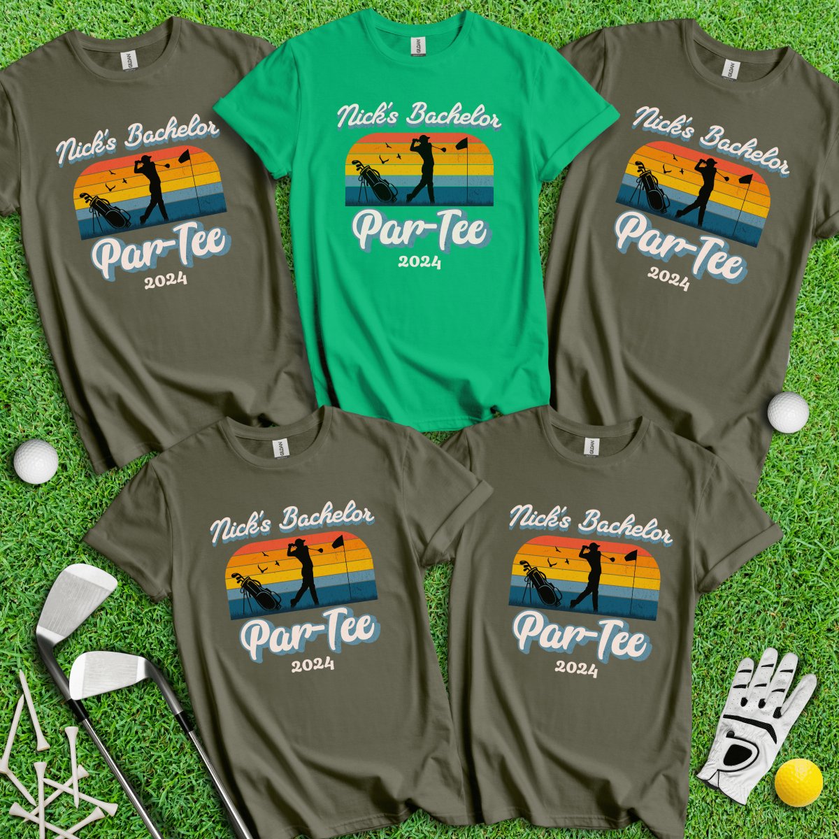 Personalized Bachelor Par - Tee Retro Sunset Golf T - Shirt - TeeHee Golf Gear