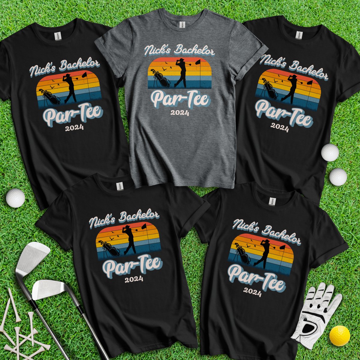 Personalized Bachelor Par - Tee Retro Sunset Golf T - Shirt - TeeHee Golf Gear