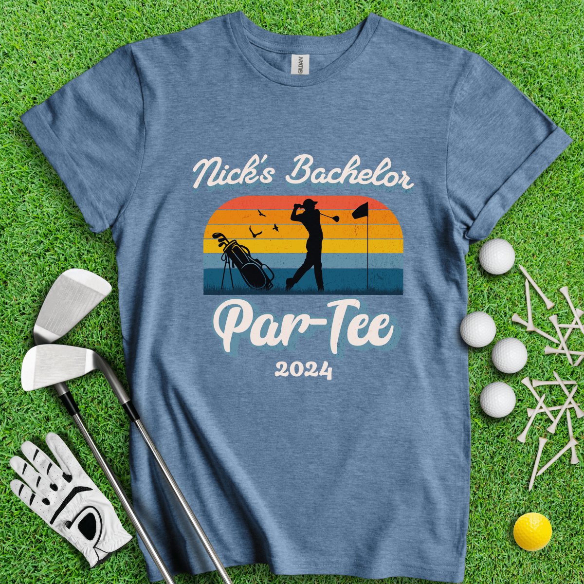 Personalized Bachelor Par - Tee Retro Sunset Golf T - Shirt - TeeHee Golf Gear