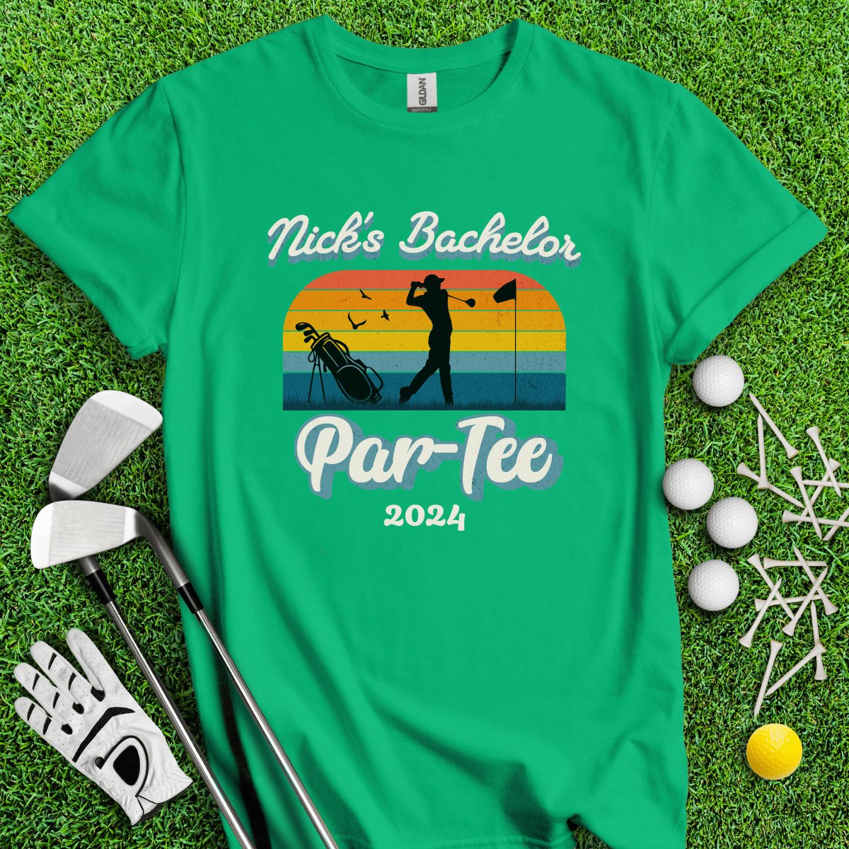 Personalized Bachelor Par - Tee Retro Sunset Golf T - Shirt - TeeHee Golf Gear