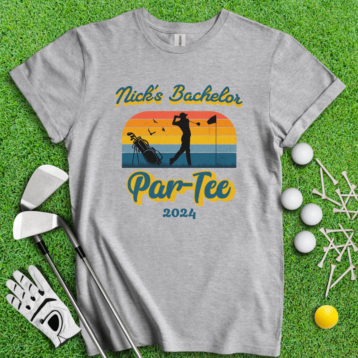 Personalized Bachelor Par - Tee Retro Sunset Golf T - Shirt - TeeHee Golf Gear