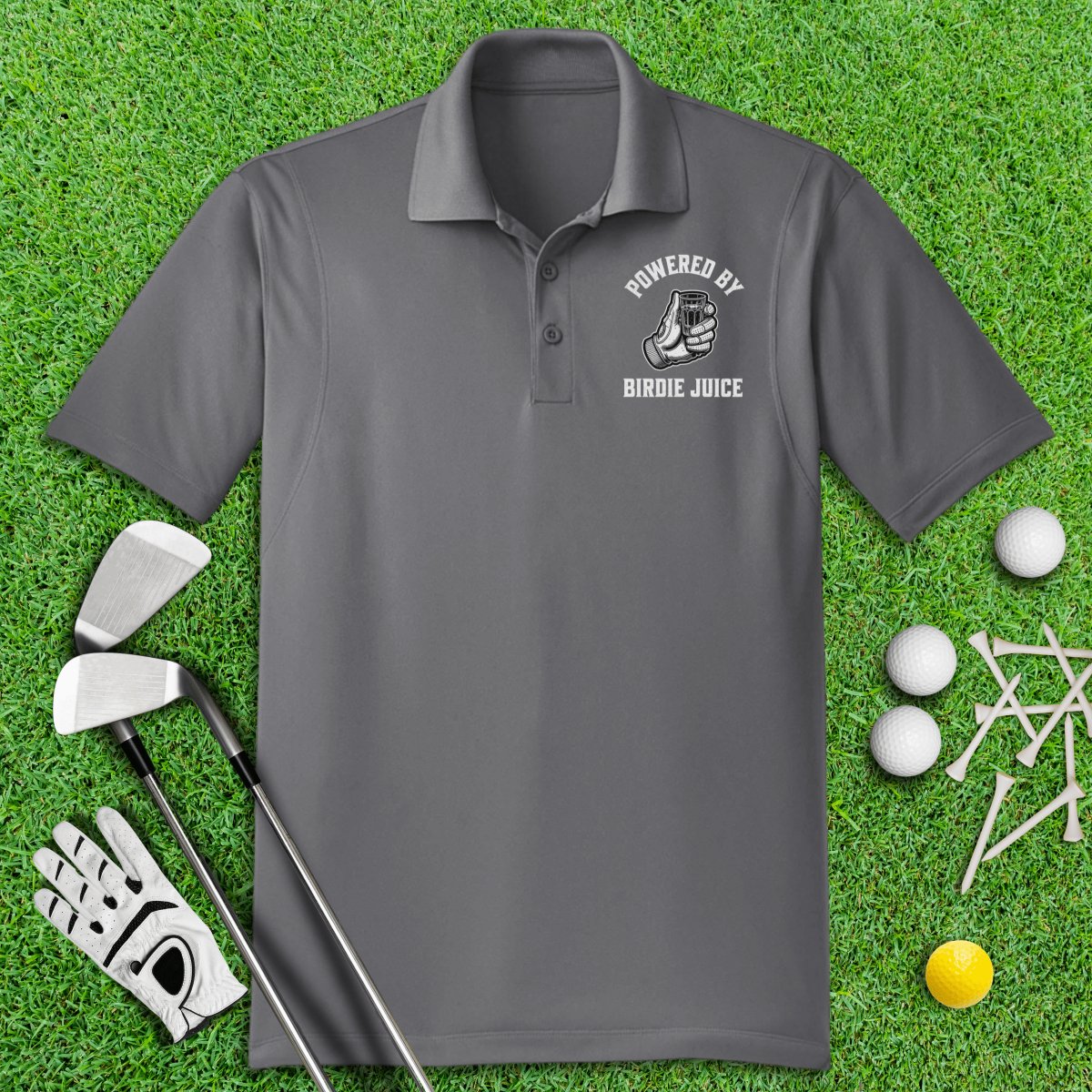 Powered By Birdie Juice Polo Shirt - TeeHee Golf Gear